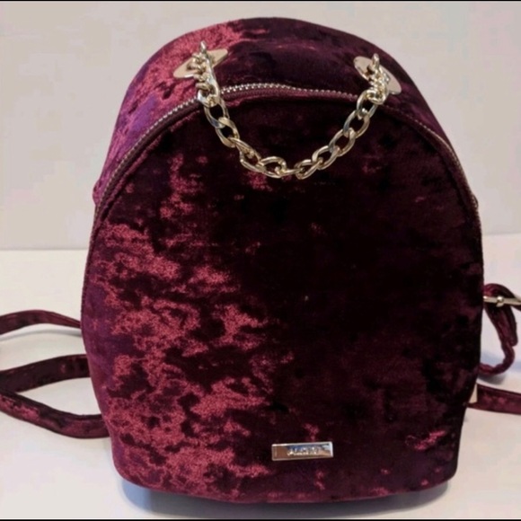 Aldo Handbags - ALDO Burgundy Crushed VELVET MINI BACKPACK PURSE